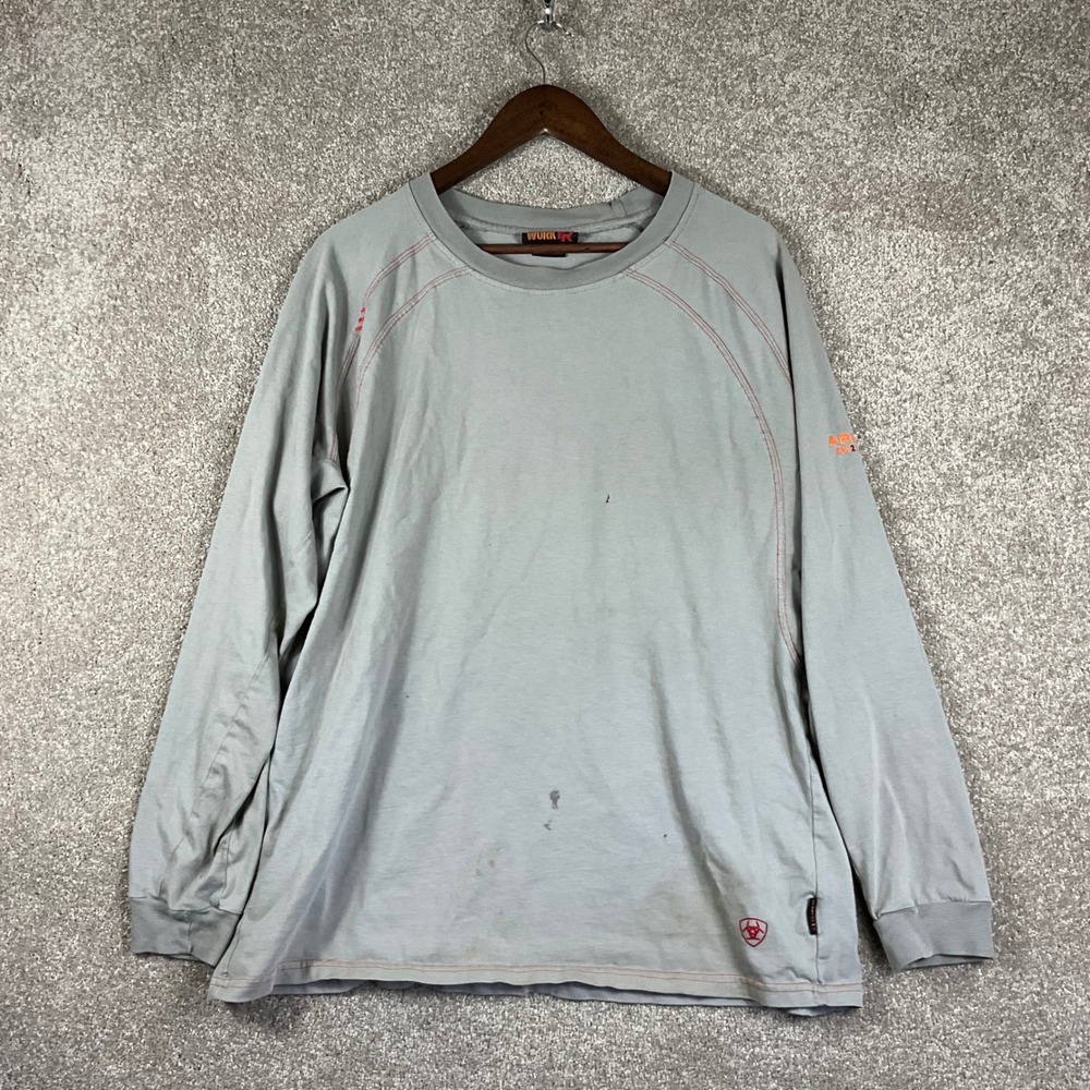 Ariat Work FR Mens XL Gray Long Sleeve Flame Resistant T-Shirt Red Stitching